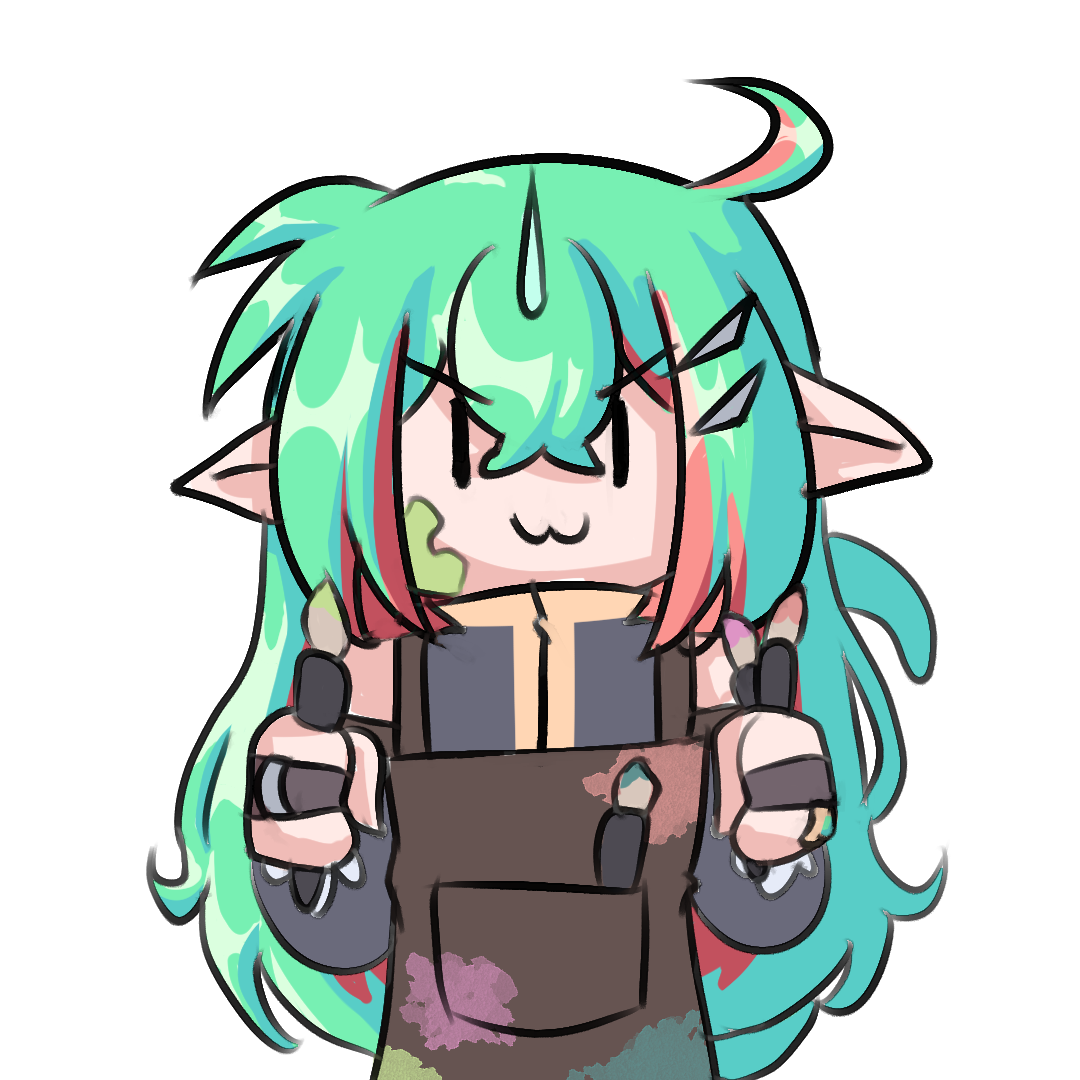 Picture of Tsukiyama with art suppies and paint on their face.