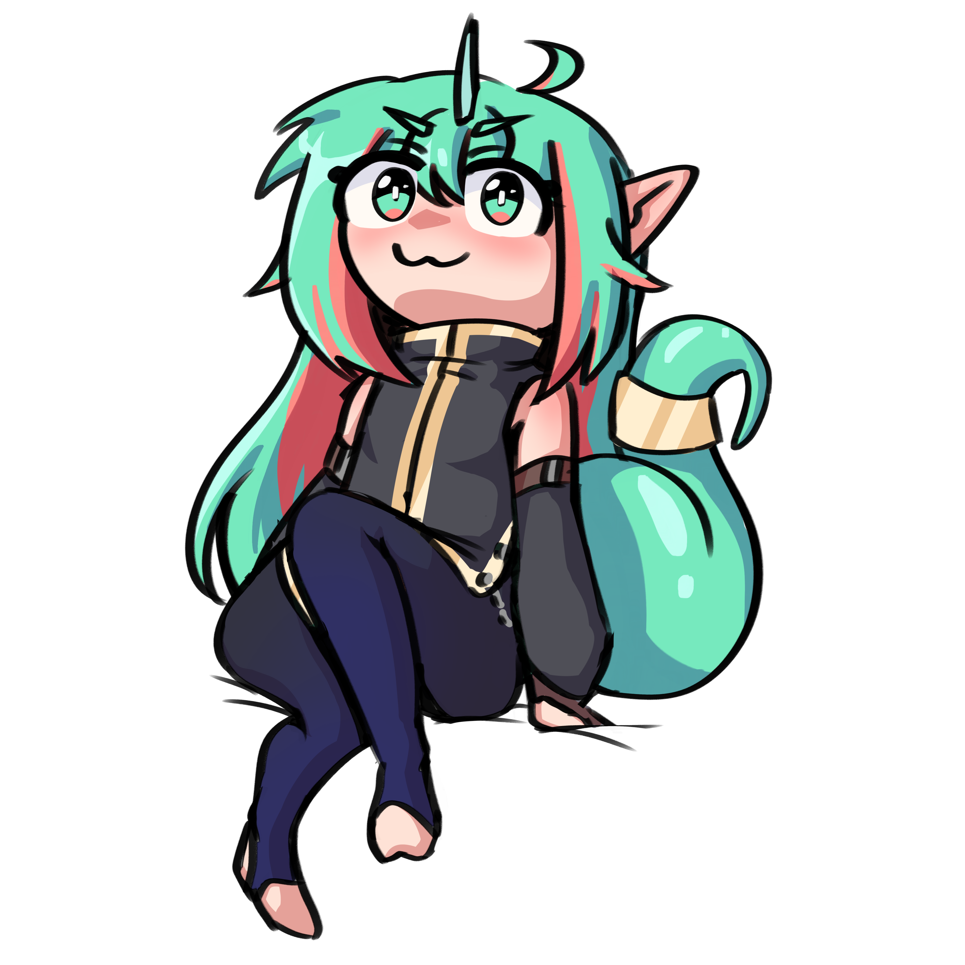 Cartoonish portrait of Tsukiyama sitting down.